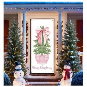 Chinoiserie Christmas Tree Door Cover Coquette Pink Bow Backdrop 35*79 NEW